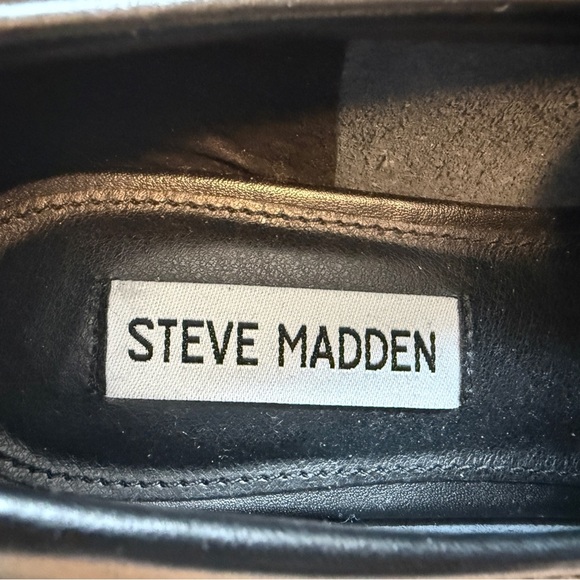 Steve Madden Hartlyn Heel Bit Slip on leather loafers black gold women’s 6.5 - Picture 8 of 9